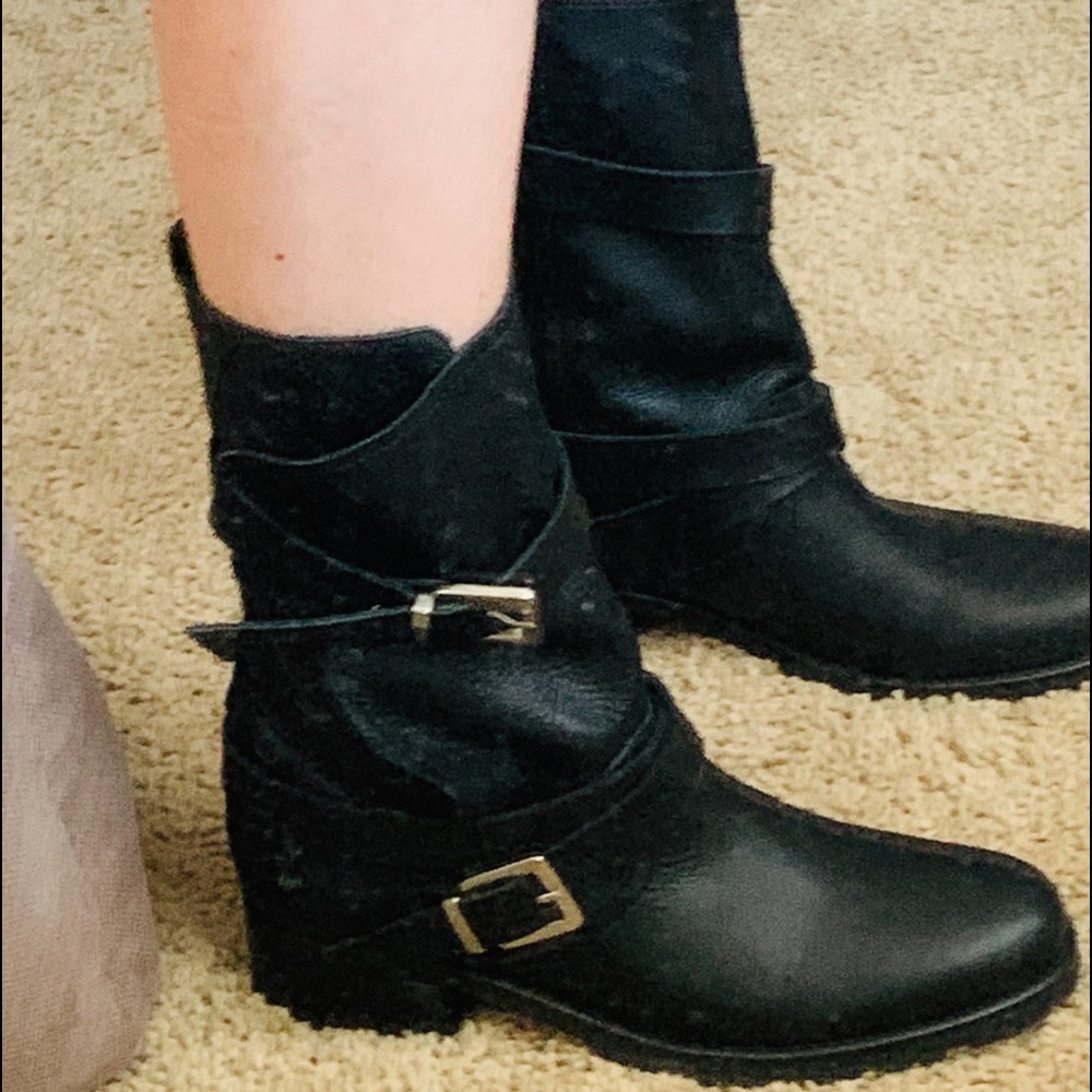 MAJE PARIS SCRUNCH WRAP AROUND BUCKLE QUILTED ANKLE BOOTS LUG SOLE US 7.5